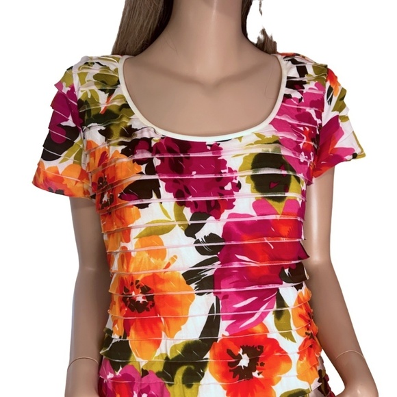 Ronni Nicole Dress Sheath Ruched Horizontal Ruffles Multi Colour Floral Print - Picture 4 of 16